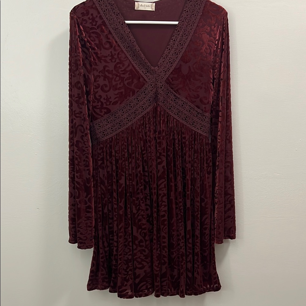 Altar'd State Burgundy Bell Sleeve Babydoll Dress